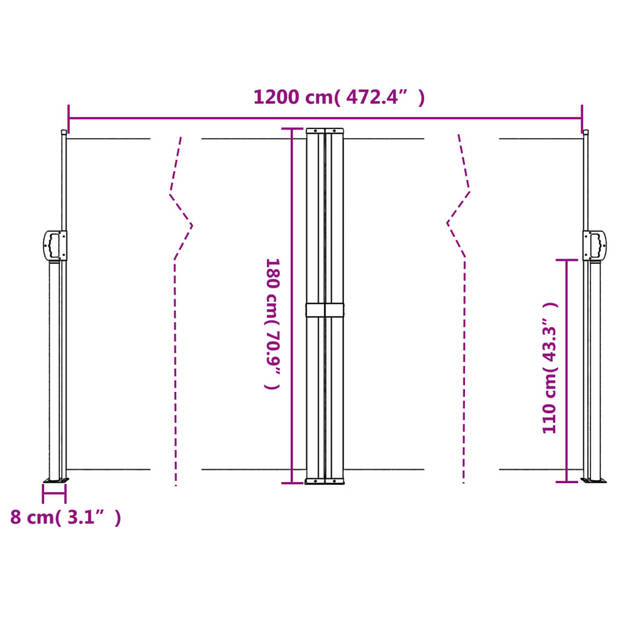 vidaXL Windscherm uittrekbaar 180x1200 cm wit