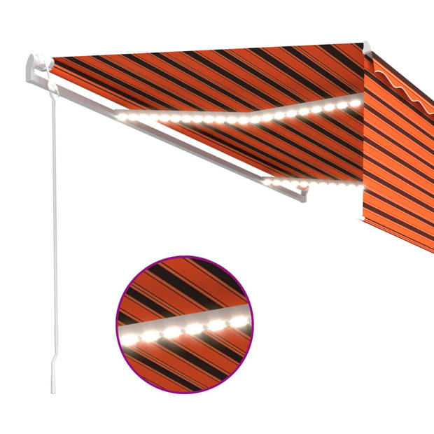 vidaXL Luifel automatisch rolgordijn LED windsensor 5x3 m oranje bruin