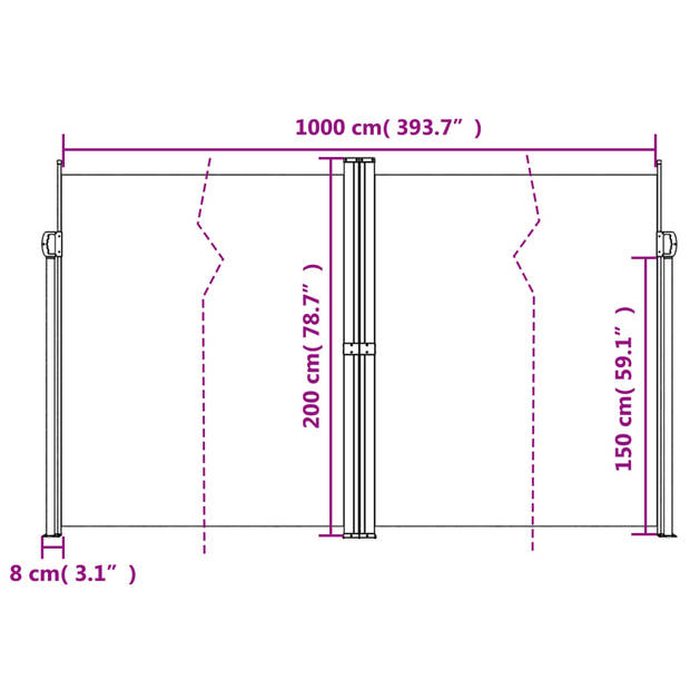 vidaXL Windscherm uittrekbaar 200x1000 cm crèmekleurig