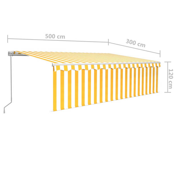 vidaXL Luifel handmatig uittrekbaar met rolgordijn 5x3 m geel en wit