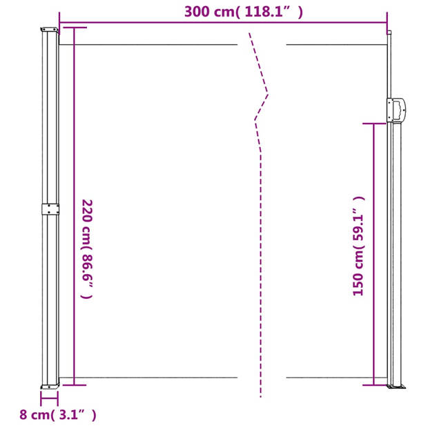 vidaXL Windscherm uittrekbaar 220x300 cm crèmekleurig