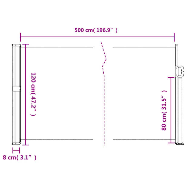 vidaXL Windscherm uittrekbaar 120x500 cm crèmekleurig