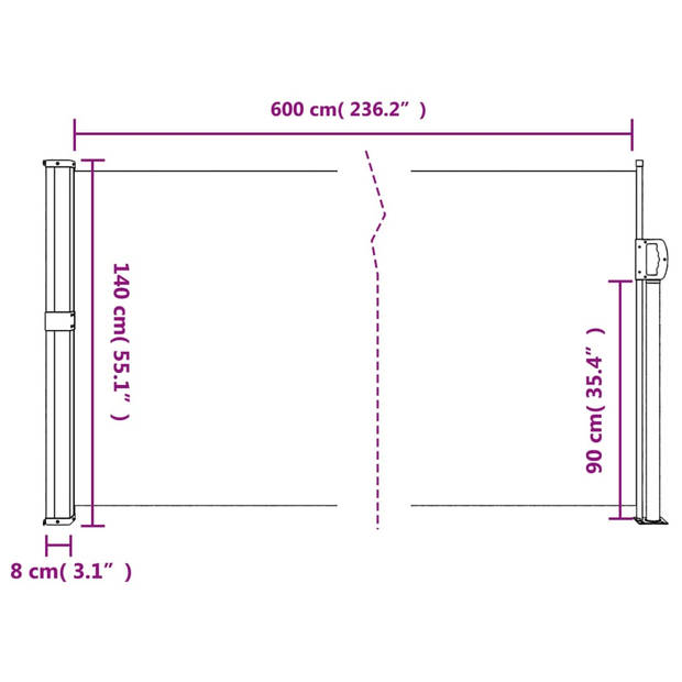 vidaXL Windscherm uittrekbaar 140x600 cm wit