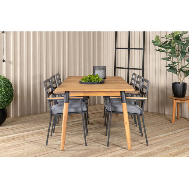 Julian tuinmeubelset tafel 100x210cm en 6 stoel Brasilia zwart, naturel.