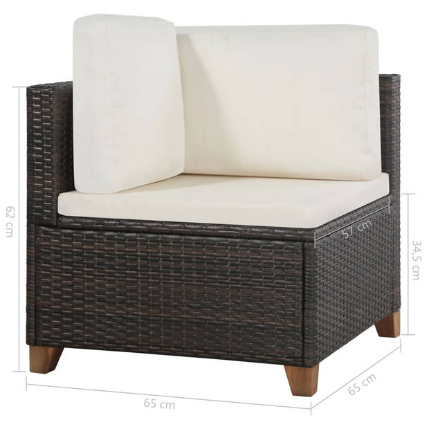 vidaXL 4-delige Loungeset met kussens poly rattan bruin