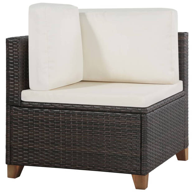 vidaXL 4-delige Loungeset met kussens poly rattan bruin