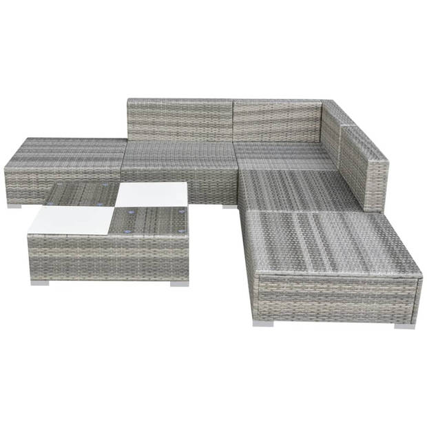 vidaXL 6-delige Loungeset met kussens poly rattan grijs