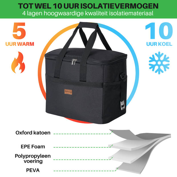 Packaway 4 Laags Geïsoleerde Koeltas - Lunchtas 40 liter - Inclusief Divider - Zwart