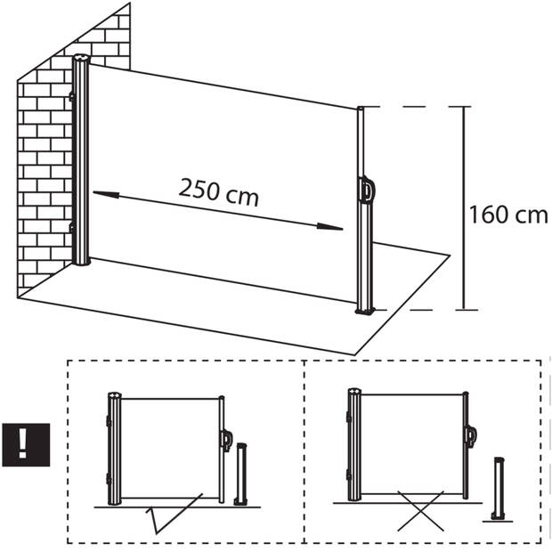 Springos Windscherm - Tuinscherm - Oprolbaar - Waterbestendig - Staal - Aluminium - Lichtgrijs - 250 X 160 CM