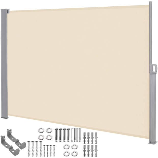 Springos Windscherm - Tuinscherm - Oprolbaar - Waterbestendig - Staal - Aluminium - Lichtbeige - 350 X 180 CM