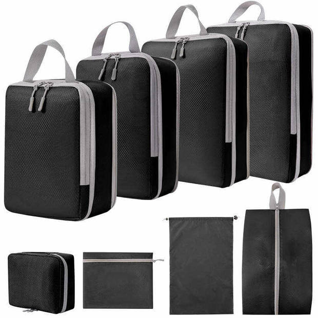 Oliva's - Packing Cubes - Koffer organizer set - Bagage organizers - Packing cubes compression - 8delig - Zwart