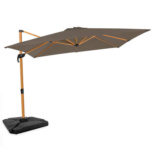 VONROC Premium Zweefparasol Pisogne 300x300cm – Incl. vulbare tegels, kruisvoet & beschermhoes – Vierkante parasol – 360