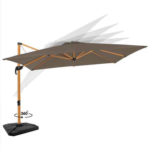 VONROC Premium Zweefparasol Pisogne 300x300cm – Incl. vulbare tegels, kruisvoet & beschermhoes – Vierkante parasol – 360