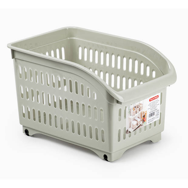 Plasticforte opberg Trolley Container - beige - op wieltjes - L30 x B18 x H19 cm - kunststof - Opberg trolley