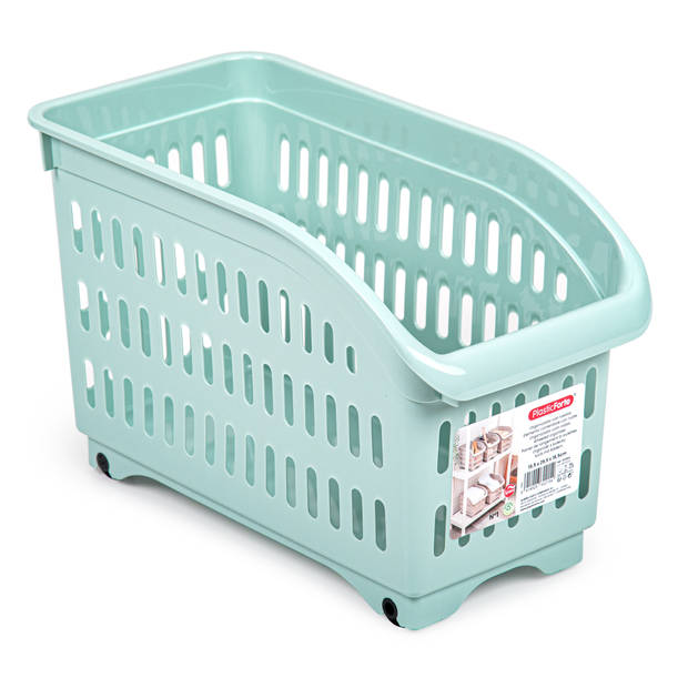 Plasticforte opberg Trolley Container - mintgroen - op wieltjes - L30 x B15 x H18 cm - kunststof - Opberg trolley