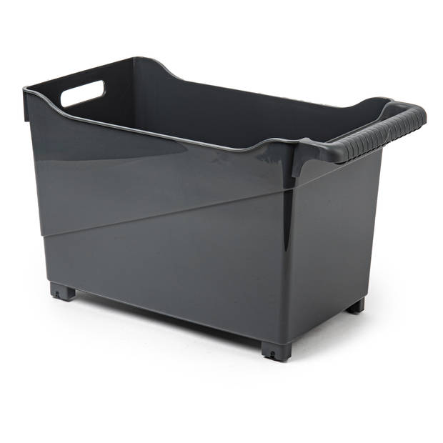 Plasticforte opberg Trolley Container - zwart - op wieltjes - L45 x B24 x H27 cm - kunststof - Opberg trolley