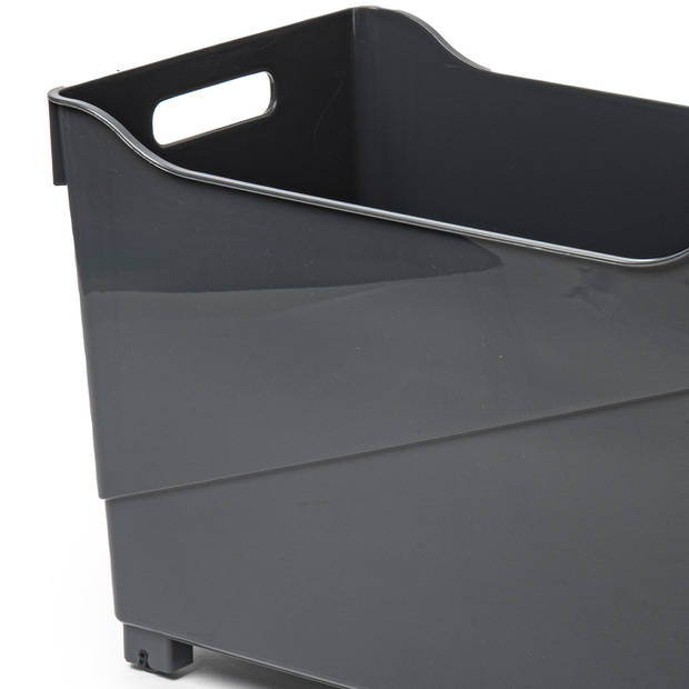 Plasticforte opberg Trolley Container - zwart - op wieltjes - L45 x B24 x H27 cm - kunststof - Opberg trolley