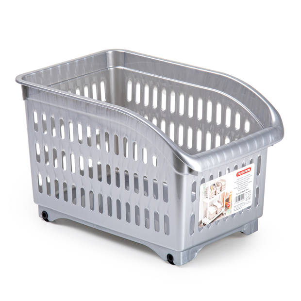 Plasticforte opberg Trolley Container - zilver - op wieltjes - L30 x B18 x H19 cm - kunststof - Opberg trolley