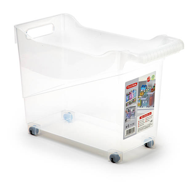 Plasticforte opberg Trolley Container - 2x - transparant - L38 x B18 x H26 cm - kunststof - Opberg trolley