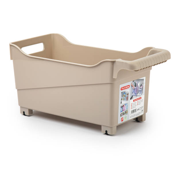 Plasticforte opberg Trolley Container - 2x - beige - L38 x B18 x H18 cm - kunststof - Opberg trolley