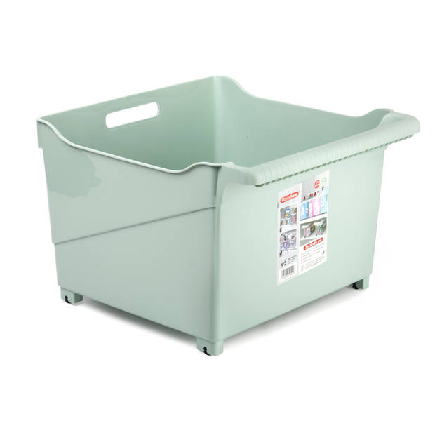 Plasticforte opberg Trolley Container - mintgroen - op wieltjes - L39 x B38 x H26 cm - kunststof - Opberg trolley