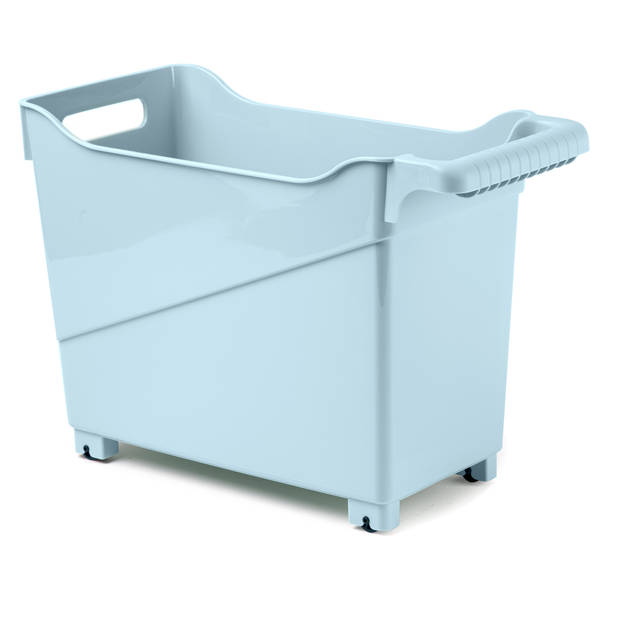 Plasticforte opberg Trolley Container - 2x - ijsblauw - L38 x B18 x H26 cm - kunststof - Opberg trolley