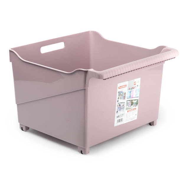 Plasticforte opberg Trolley Container - 2x - roze - L39 x B38 x H26 cm - kunststof - Opberg trolley