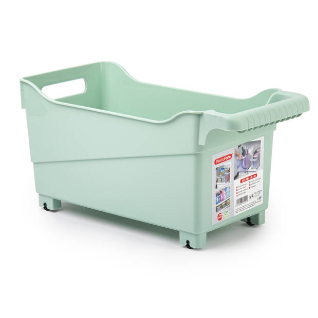 Plasticforte opberg Trolley Container - 2x - mintgroen - L38 x B18 x H18 cm - kunststof - Opberg trolley