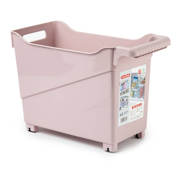 Plasticforte opberg Trolley Container - roze - op wieltjes - L38 x B18 x H26 cm - kunststof - Opberg trolley