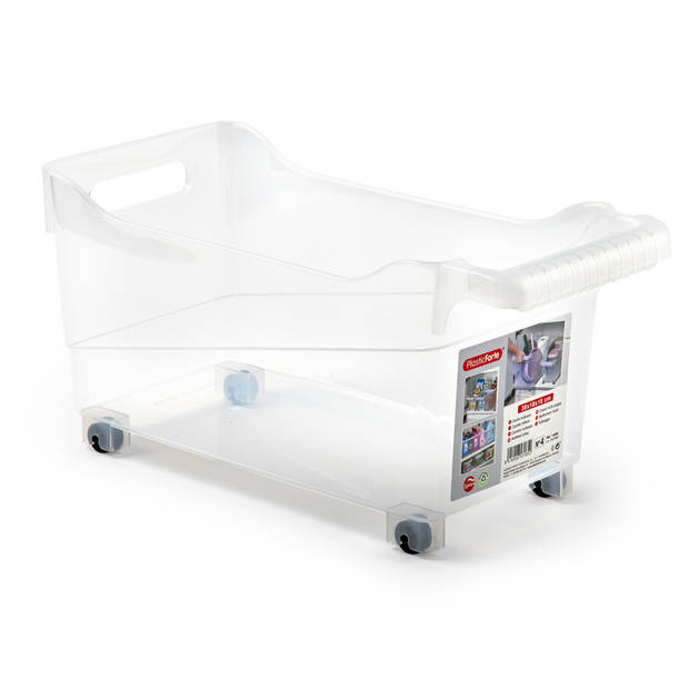 Plasticforte opberg Trolley Container - 2x - transparant - L38 x B18 x H18 cm - kunststof - Opberg trolley