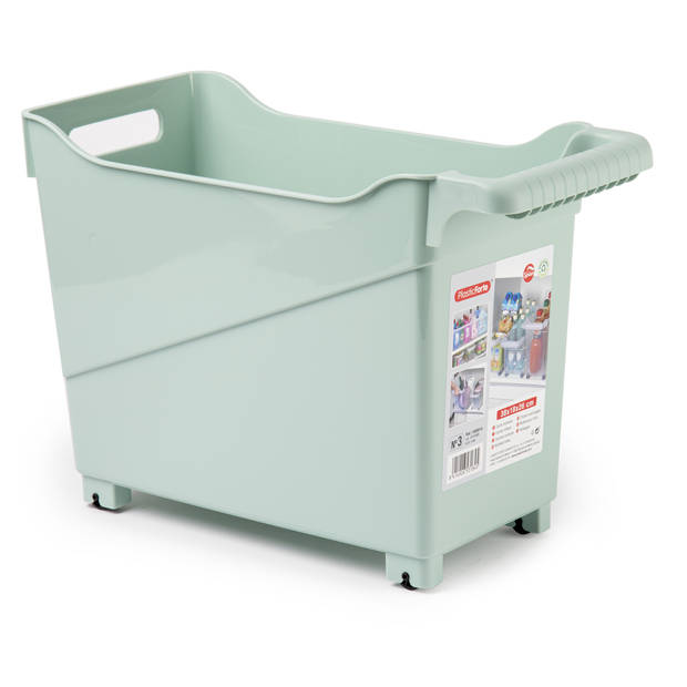 Plasticforte opberg Trolley Container - 2x - mintgroen - L38 x B18 x H26 cm - kunststof - Opberg trolley