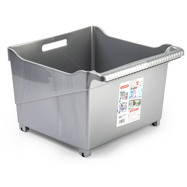 Plasticforte opberg Trolley Container - 2x - zilver - L39 x B38 x H26 cm - kunststof - Opberg trolley