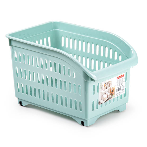 Plasticforte opberg Trolley Container - mintgroen - op wieltjes - L30 x B18 x H19 cm - kunststof - Opberg trolley