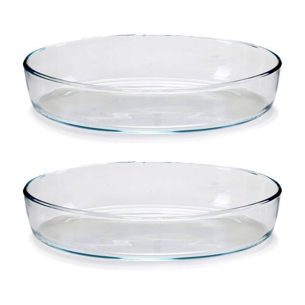 Pasabahce Ovenschaal van borosilicaat glas - 2x - ovaal - 2 Liter - 30,5 x 22 x 6 cm - Ovenschalen