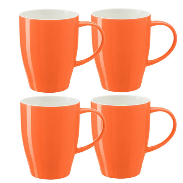 Bellatio Design Koffie mokken/bekers Paris - 4x - porselein - met oor - oranje - 350 ml - Bekers