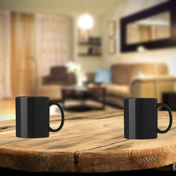 Bellatio Design Koffie mokken/bekers Nantes - 4x - keramiek - met oor - zwart - 300 ml - Bekers