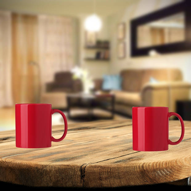 Bellatio Design Koffie mokken/bekers Nantes - 4x - keramiek - met oor - rood - 300 ml - Bekers