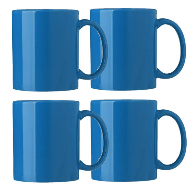 Bellatio Design Koffie mokken/bekers Nantes - 4x - keramiek - met oor - kobalt blauw - 300 ml - Bekers