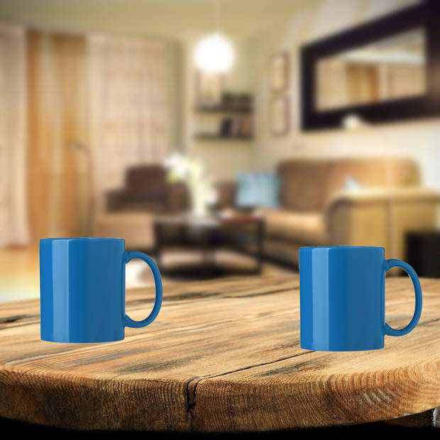 Bellatio Design Koffie mokken/bekers Nantes - 4x - keramiek - met oor - kobalt blauw - 300 ml - Bekers