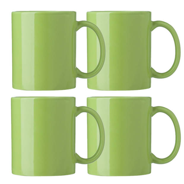 Bellatio Design Koffie mokken/bekers Nantes - 4x - keramiek - met oor - groen - 300 ml - Bekers