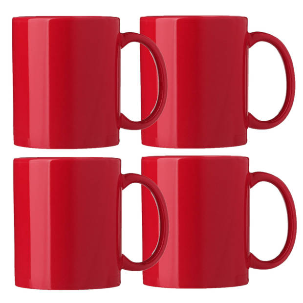 Bellatio Design Koffie mokken/bekers Nantes - 4x - keramiek - met oor - rood - 300 ml - Bekers