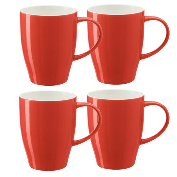 Bellatio Design Koffie mokken/bekers Paris - 4x - porselein - met oor - rood - 350 ml - Bekers