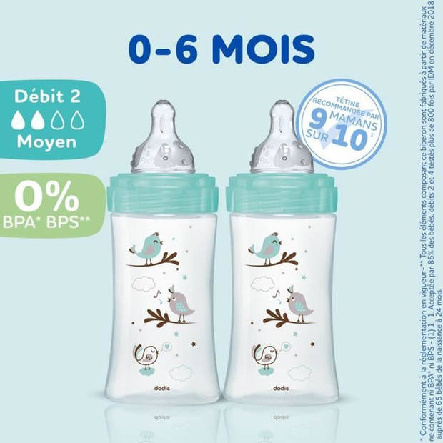 Set van 3 Dodie Anti -Color Initiation+ flessen - Glas - 270 ml - 0-6 maanden - Ronde fopspeen - Flow 2