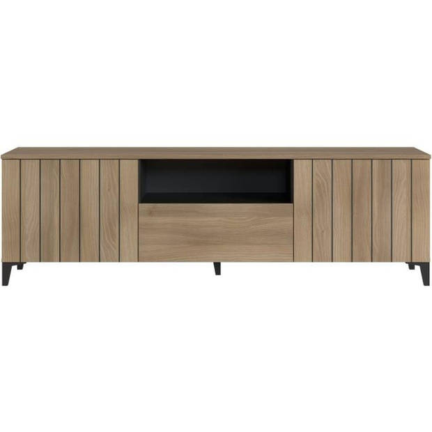 LINEAS TV-meubel - Eikenmelamine - 2 deuren + 1 lade + 1 nis - L180 x D44 x H55 cm