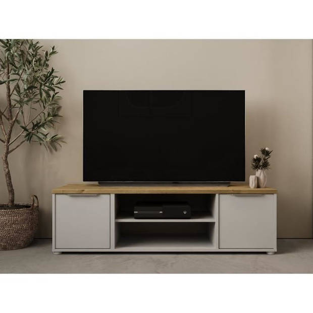 ACCESS TV-meubel - 2 deuren + 1 nis - Hamilton eik en wit decor - L 134,8 x D 39,6 x H 39,1 cm - DEMEYERE