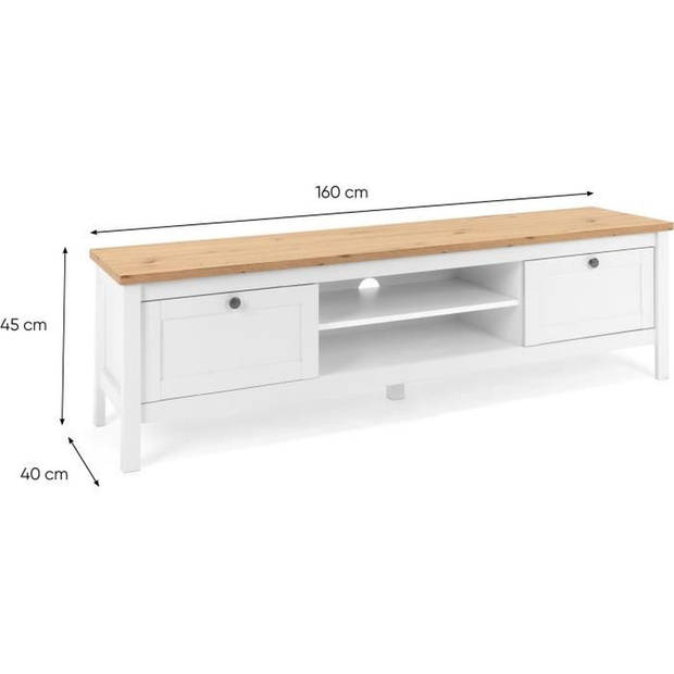 BERGEN TV-meubel met 2 laden - Decor van ambachtsman en wit eiken - B 160 x D 45 x H 40 cm