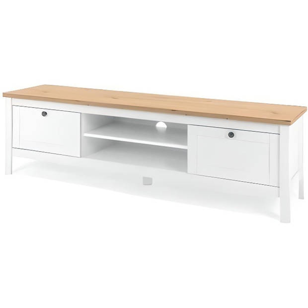 BERGEN TV-meubel met 2 laden - Decor van ambachtsman en wit eiken - B 160 x D 45 x H 40 cm