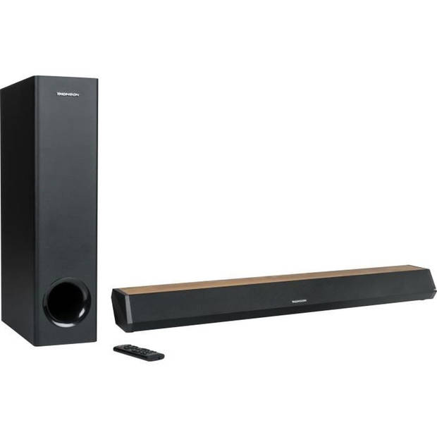 THOMSON SB552BTS Bluetooth USB-soundbar met subwoofer van hout en zwarte afwerking