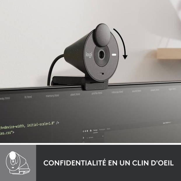 Logitech Brio 300 Full HD -webcam met vertrouwelijkheid, microruisreductie, USB -C - Graphite