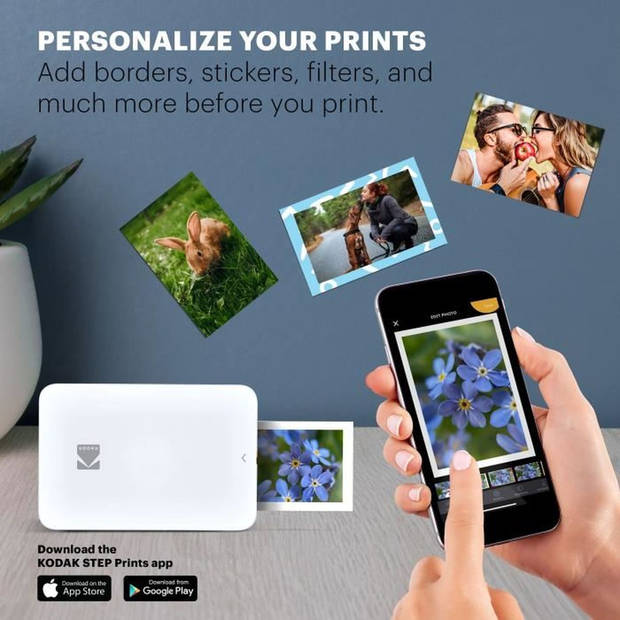 Instant mobiele fotoprinter - KODAK - Step Printer Slim - 5,1 x 7,6 cm foto's zinkpapier - iOS en Android